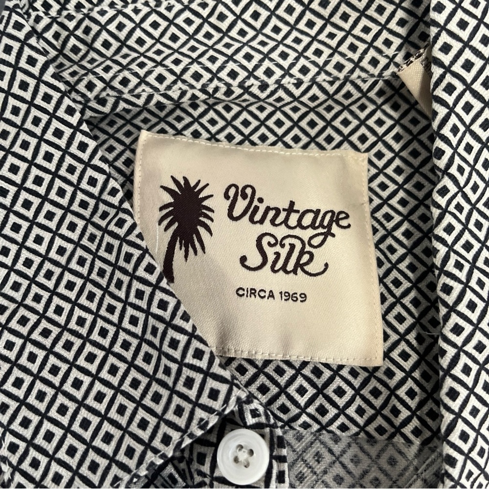 Vintage Silk Black and White Geometric Men's Shirt